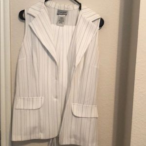 White pinstriped pants and matching vest.